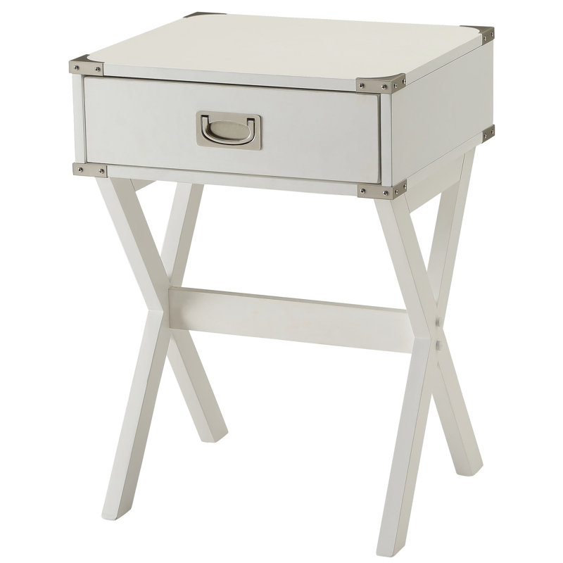 Square White End Table With Drawer - Versatile For Different Rooms 1 Crossbar Support And Construction Homes, White