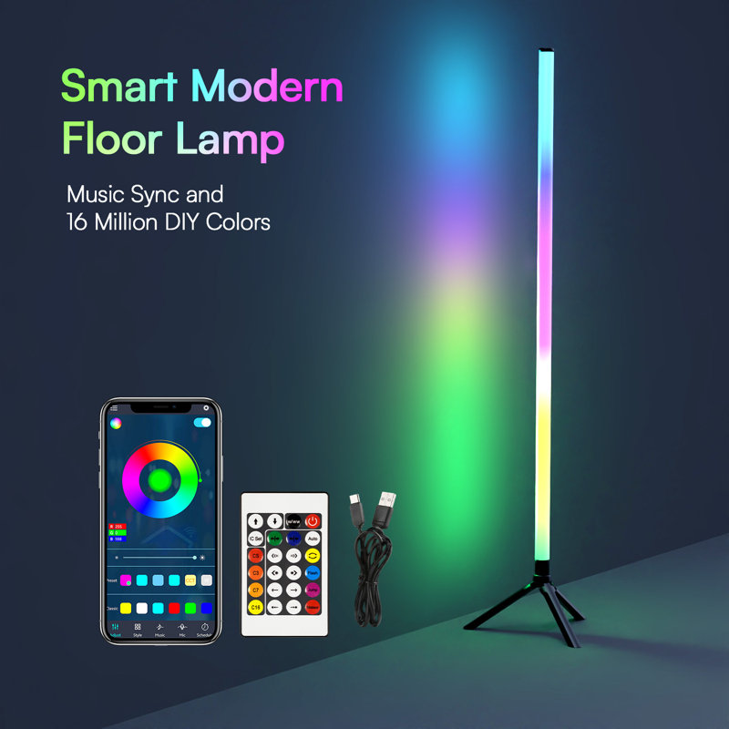 Daybetter Smart Rgbic Corner Floor Lamp With Music Sync - 40" Tall Led Color Changing Mood Lighting, Remote & App Control, Battery Powered (black, 1-pack)