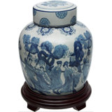 10" Ladies Blue & White Porcelain Ginger Jar