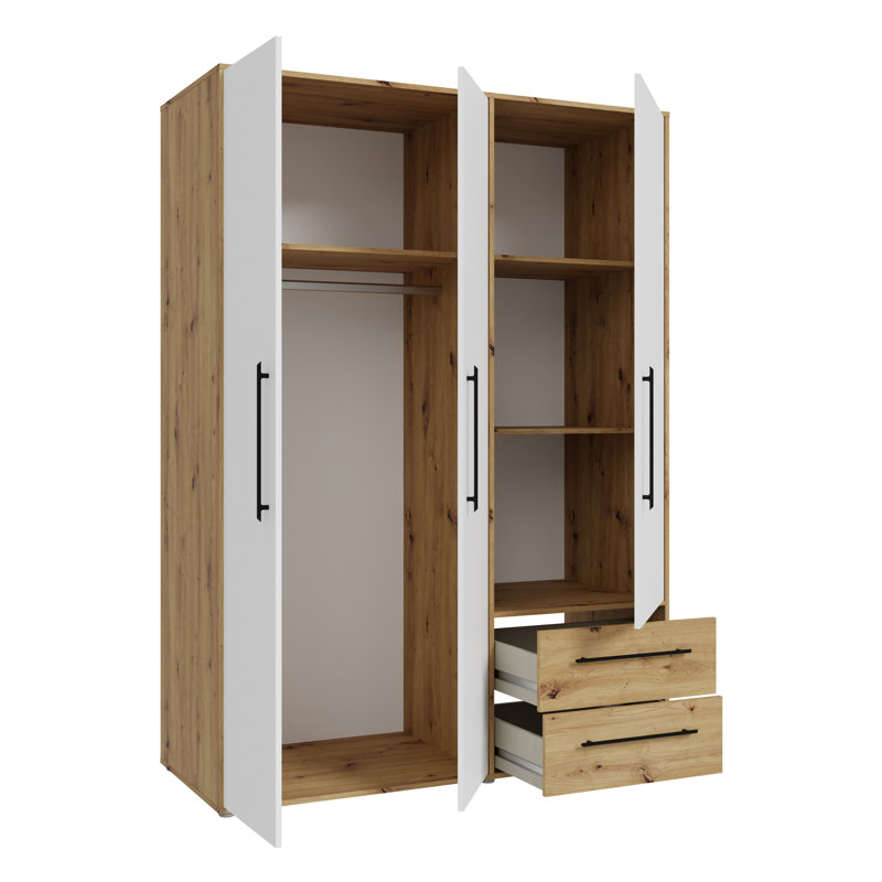 Mijah 3 Door Manufactured Wood Wardrobe, Oak/Matte White