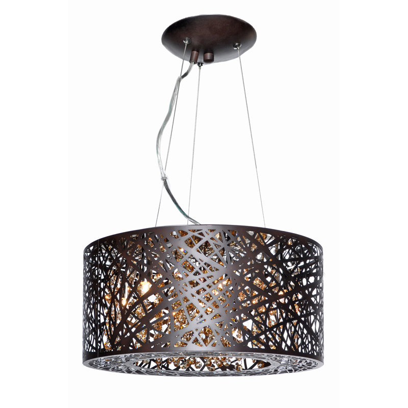 Lustre tambour 7 lumières Snowhill, Brun