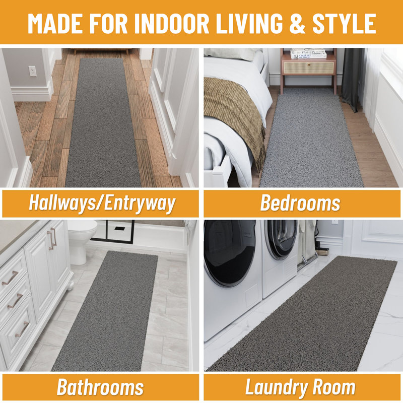 Mair Plush Non-Slip Rubberback Extra Long Hallway Runner Rug for Bedroom, Living Room, Bathroom, Gray, Rectangle 2' x 3'