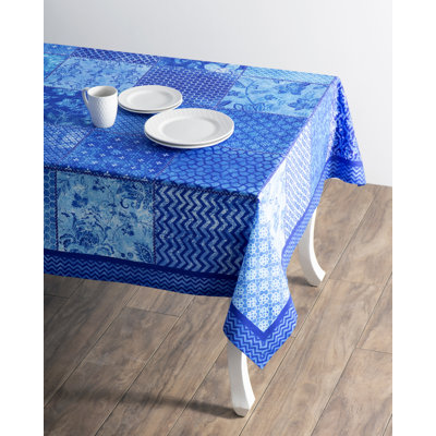 Maison D' Hermine Indigo Love 100% Cotton Tablecloth Kitchen Dining Table Cloth For Round Tables Farmhouse Tabletop Cover For Parties, Wedding Use Spring/Summer (69" Diameter)