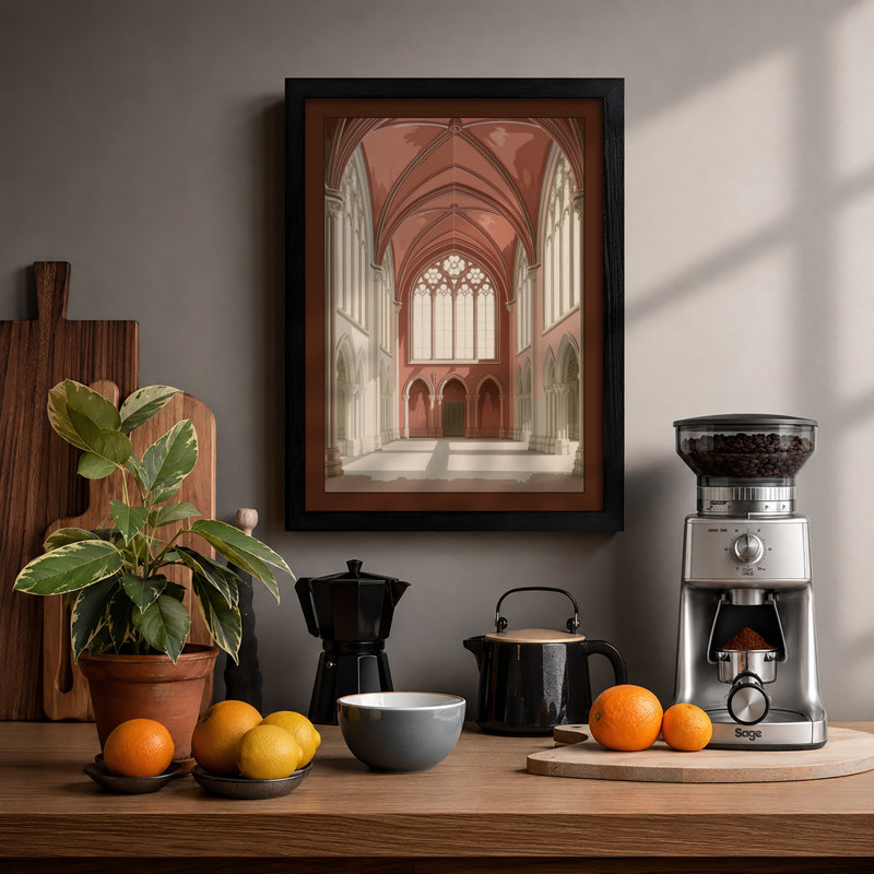 Cathedral Nave at Dawn Architecture - Framed Print, A1 - 84.1 x 59.4 cm, Black