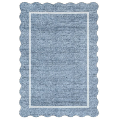 Scalloped Area Rugs Non-Slip Bordered Floor Mats, Non-Shedding Soft Low Pile Modern Accent Rugs, Washable Farmhouse Indoor Carpet for Living Room, Bedroom, Office