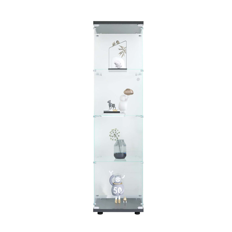 Glass Display Cabinet 4 Shelves With Door, Floor Standing Curio Bookshelf For Living Room Bedroom Office, 64.7"*16.7"*14.3"