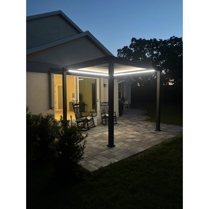 Pergola à auvent motorisée en aluminium, Gris foncé, Abri de garage en plastique x P 10 po