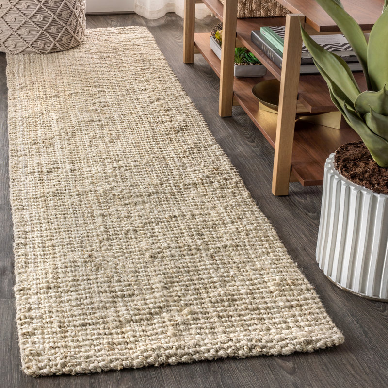 Tapis ivoire clair en jute tissé à la main Pata, Tapis de couloir 2 pi x 18 pi
