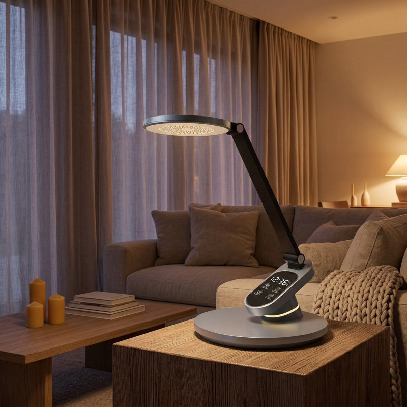 Lampe de table ajustable à DEL avec horloge numérique Tandy - gris métallique