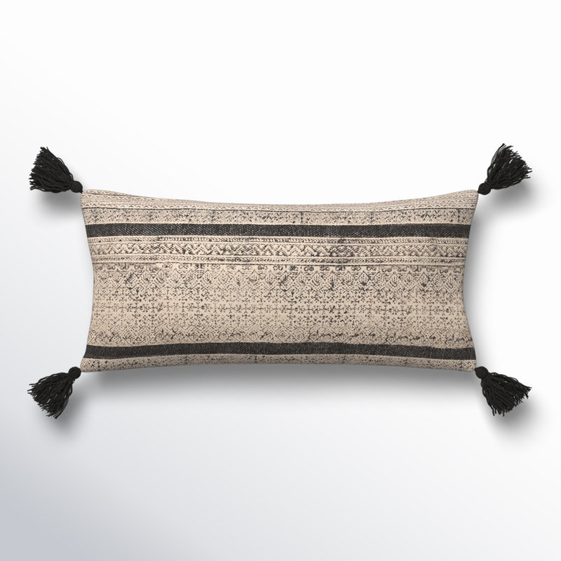 Housse de coussin rectangulaire Zetta, Housse de coussin seulement - sans coussin, Beige/noir