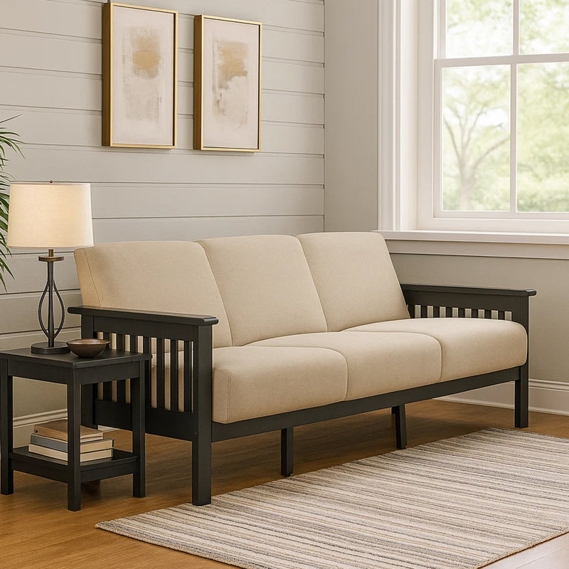 Canapé à accoudoirs carrés 71,5 po Jimette, Mélange de polyester beige