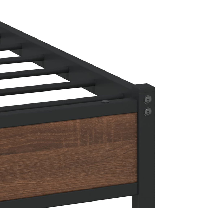 Vidaxl Metal Bed Frame Without Mattress, Brown Oak, 193 x 203cm