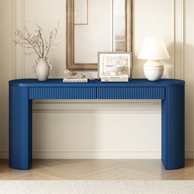 Table d'entrée de 58,2 po avec grand plateau et deux tiroirs, console avec pattes arquées robustes à rayures, canapé en placage de pin avec pieds réglables pour le salon, le couloir, le vestibule, la cuisine