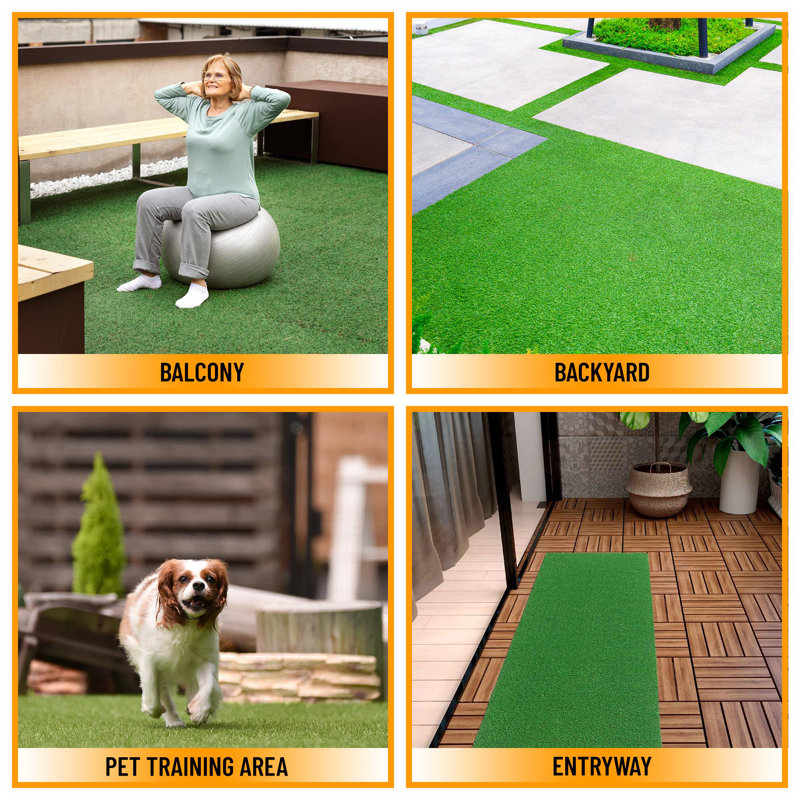 Green Artificial Grass Runner Rug with Rubber Backing