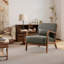 Solid Wood Accent Chair with Lumbar Pillow & Toss Cushion, Linen-Blend Armchair with Square Arms, Mid-Century Lounge Chair for Living Room & Bedroom-1661194109