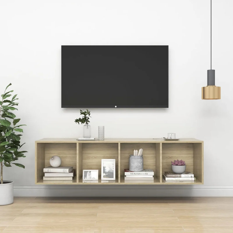 Dormon Unfinished Floating TV Stand for TVs up to 60", Sonoma Oak, 3 x TV cabinet