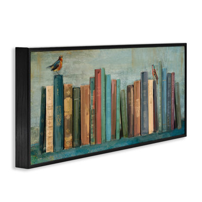 Books And Birds Bookshelf Painting Black Framed Giclee Art by Main Line Studio