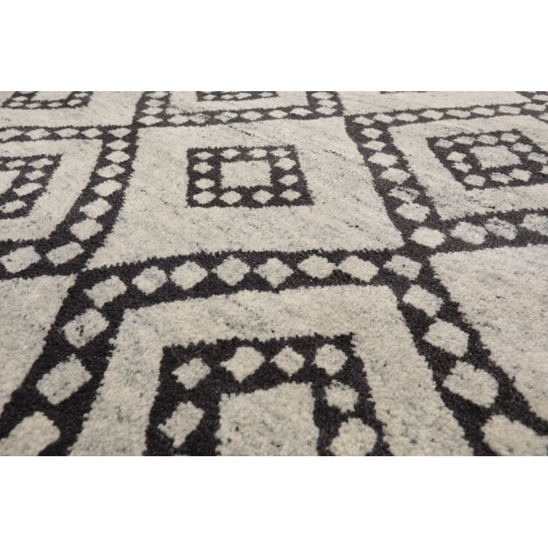 Tapis gris en laine noué à la main de conception unique 8 pi 4 po x 10 pi 3 po Elyanah