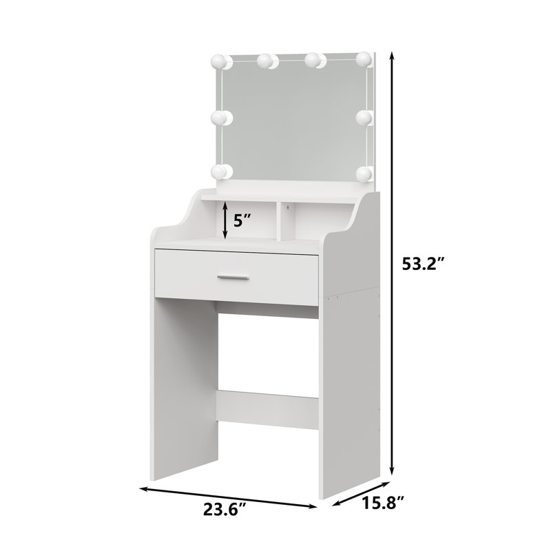 Quinterrious 23.6" Small Makeup Vanity Desk with LED Lighted Mirror for Bedroom
