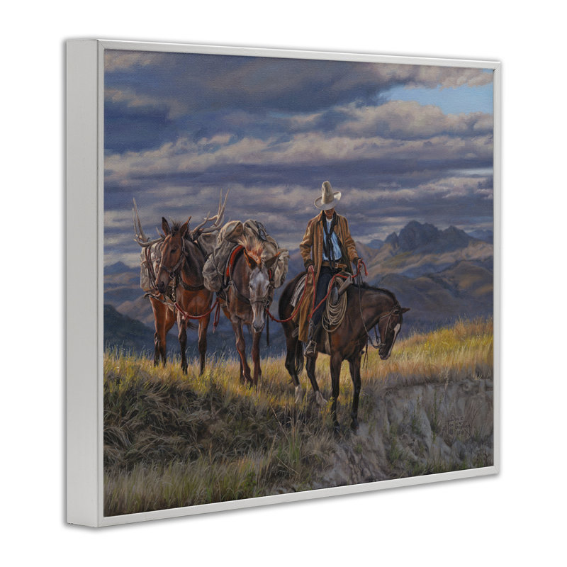 «Saancering Cowboy & Horses», art de la giclée encadrée par David Graham, Estampe numérique encadrée blanc bord de mer