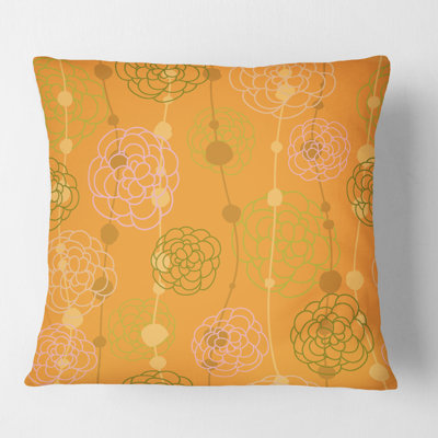 Retro Handdrawn Flowers On Green Background - Mid-Century Modern Printed Throw Pillow