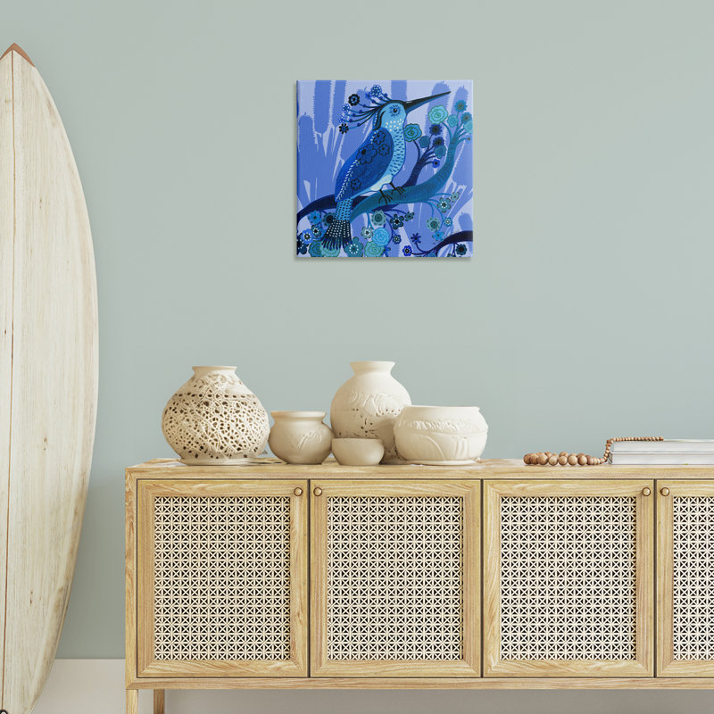 Toile d'oiseau bleu de style populaire, design par Kay Widdowson, H 24 po x l 24 po