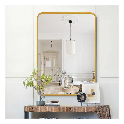 22x30 Inch Gold Metal Framed Rectangular Bathroom Mirror - HD Glass Wall Mounted Decorative Mirror for Bathroom Vanity
