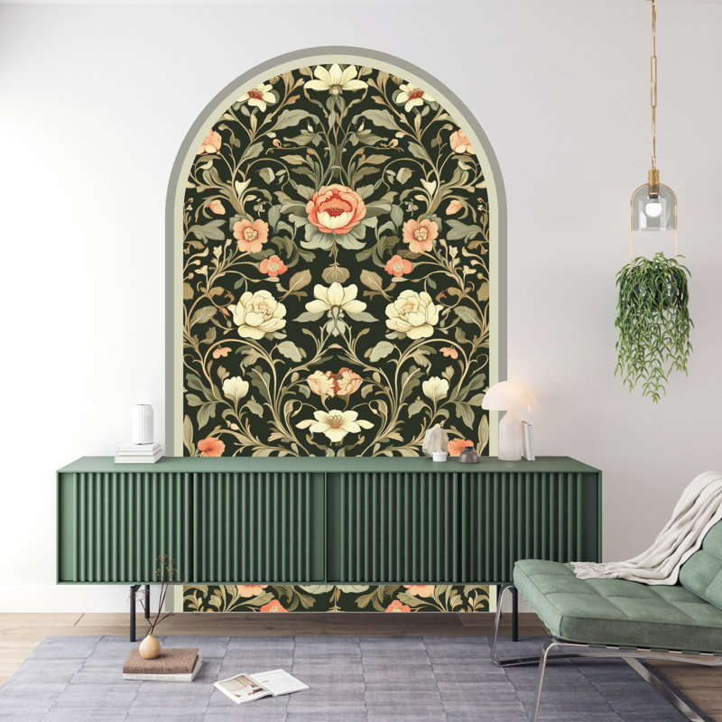 Adhésif décoratif rétro non pelucheux à motif de plantes et de fleurs rétro, H 85 po x l 48 po