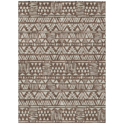 9' X 12' Brown And Beige Southwestern Washable Indoor Outdoor Area Rug