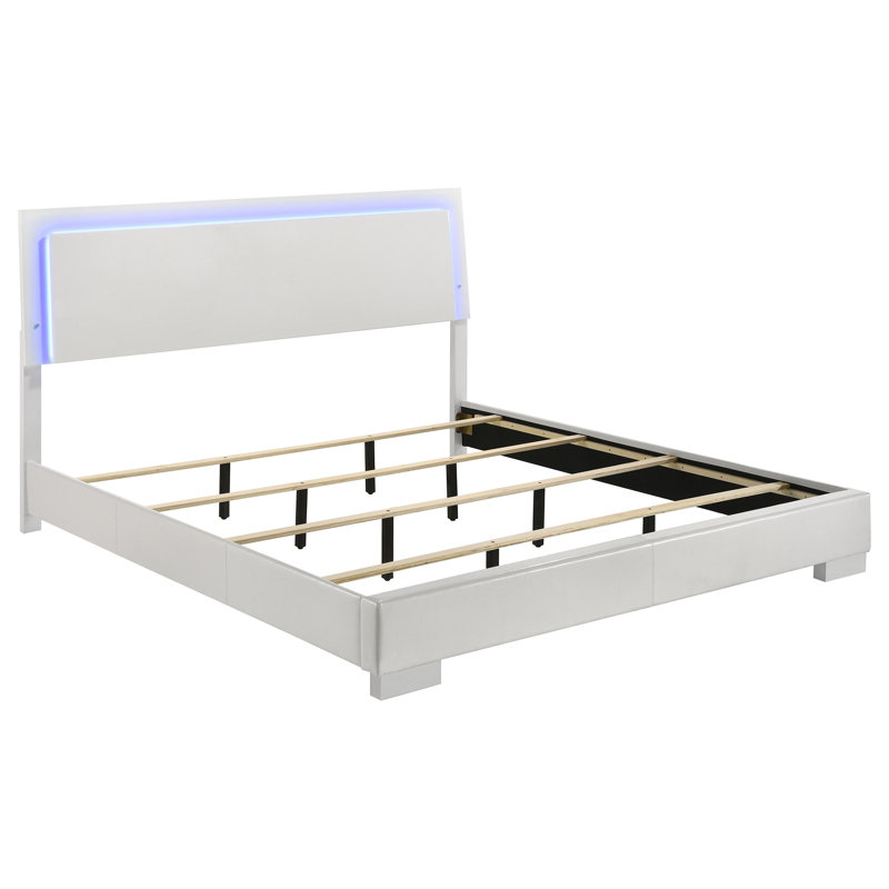 Ensemble de chambre pour très grand lit 5 pièces Sok, revêtement en similicuir, blanc ultrabrillant, Très grand lit