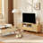 Heyer Large Wood Rattan TV Stand for TVs up to 75" with LED Light and Charging Station, Coastal Media Console Table, Multimedia Storage Furniture with 2 Drawers, Lighting TV Cabinet-87490487
