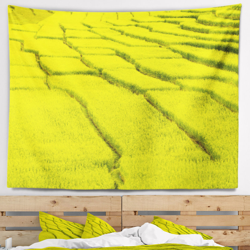 Tapisserie paysage champ de riz, H 50 po x l 60 po