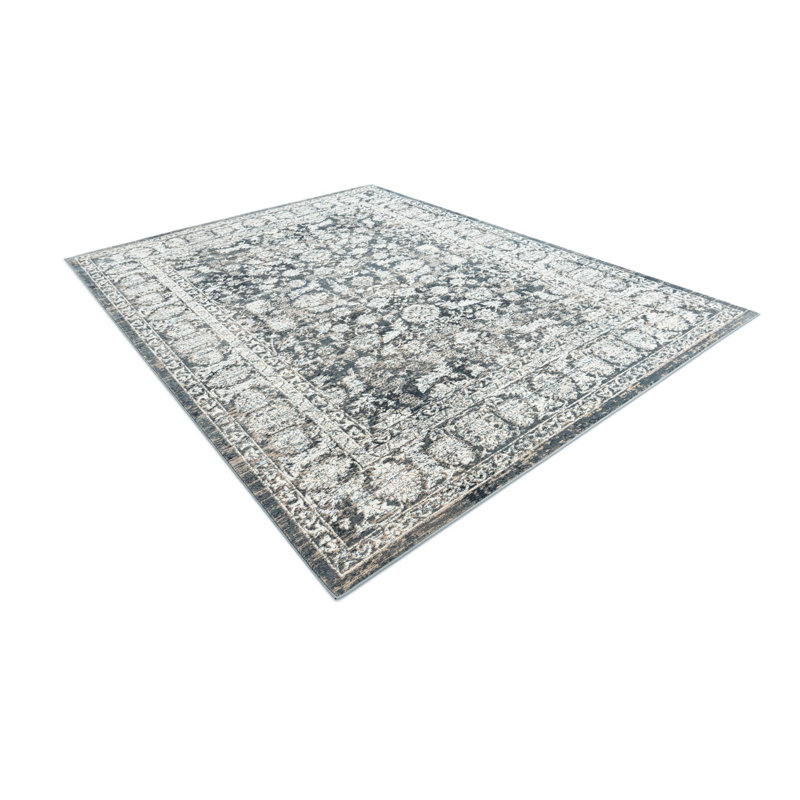 Tapis beige et bleu marine Country & Floral Antwanae, Rectangle 5 pi 3 po x 8 pi