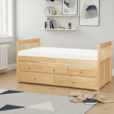 Geist Transitional Wood Twin over Twin Trundle Bed with Two Storage Drawers, Integrated Supportive Slats & Foundation-Free Design