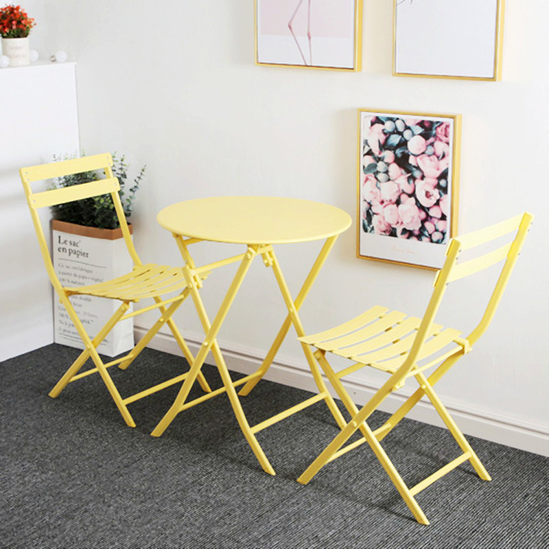 3 Piece Patio Bistro Set Of Foldable Round Table And Chairs, Yellow