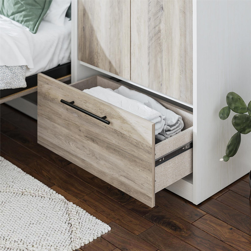 Tapaktuan Murphy Storage Bed with 2 Wardrobe Side Cabinets, Queen, Walnut