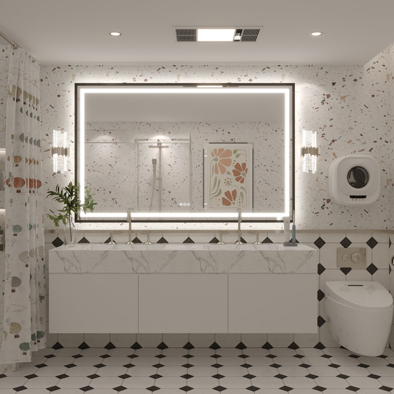 Molly Black Metal Framed LED Front Light and Backlit Anti-Fog Wall Bathroom/ Vanity Mirror, 60" x 38", Black