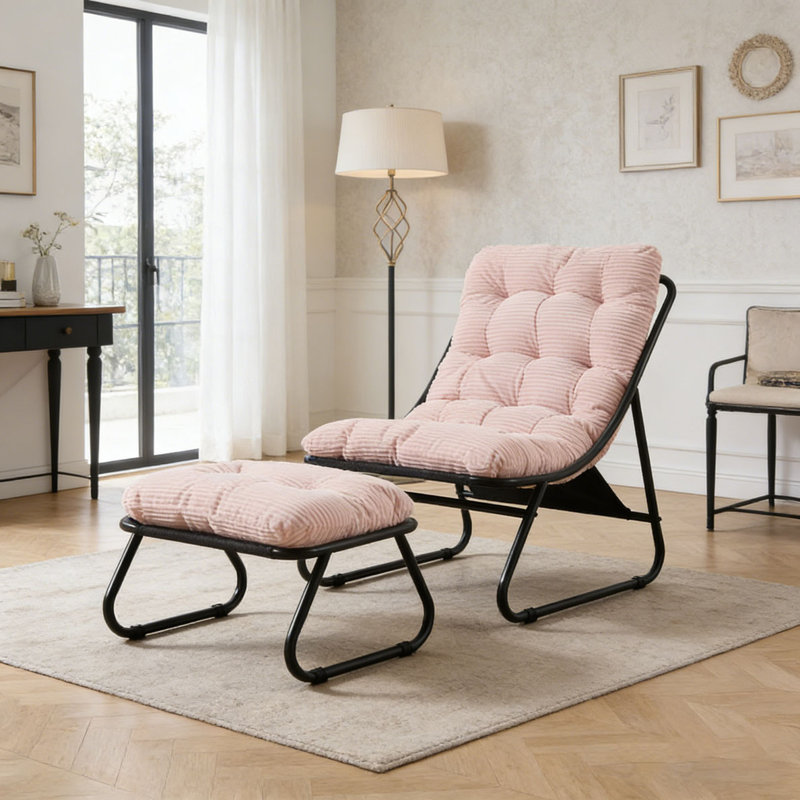 Chaise longue d'extérieur avec repose-pieds pour patio, Rose