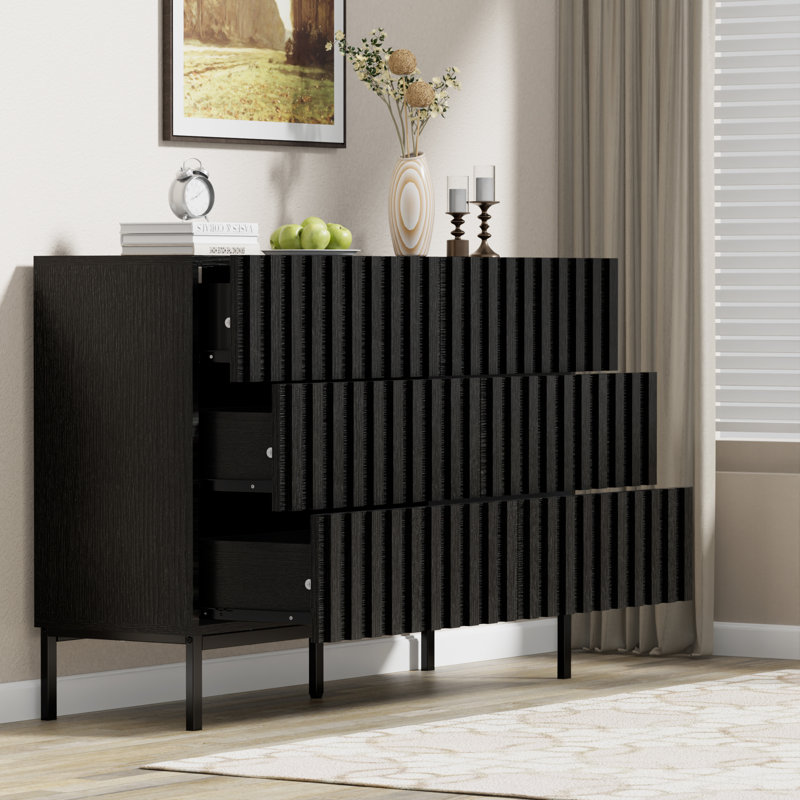 Sevyn Endress 6 Drawer 47.24" W Double Dresser, Black