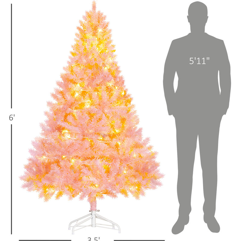 Arbre de Noël artificiel rose de 6 pi avec 250 lumières DEL blanc chaud et 1000 pointes de 6 pieds, ornement tentant