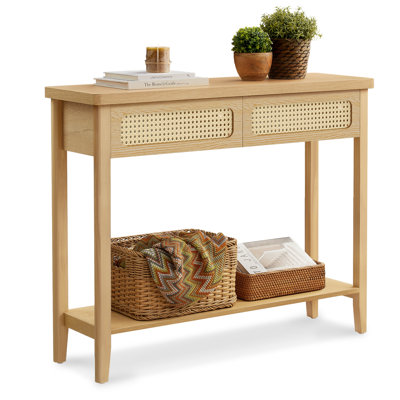 Console Table, Narrow Sofa Table, Entry Table With 2 Drawers, Boho Entryway Table, Behind Couch Table With Open Storage Shelf, Rounded Corners, For Living Room