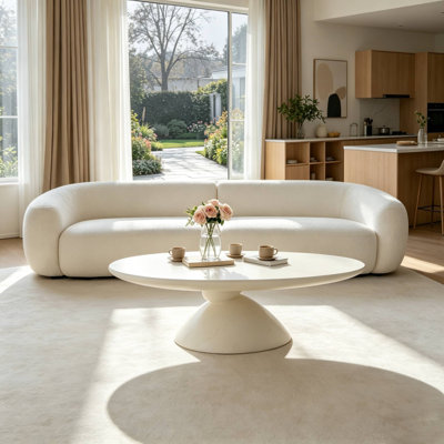 Modern Oval Coffee Table, 47.27" Fiberglass Pebble-stack Base