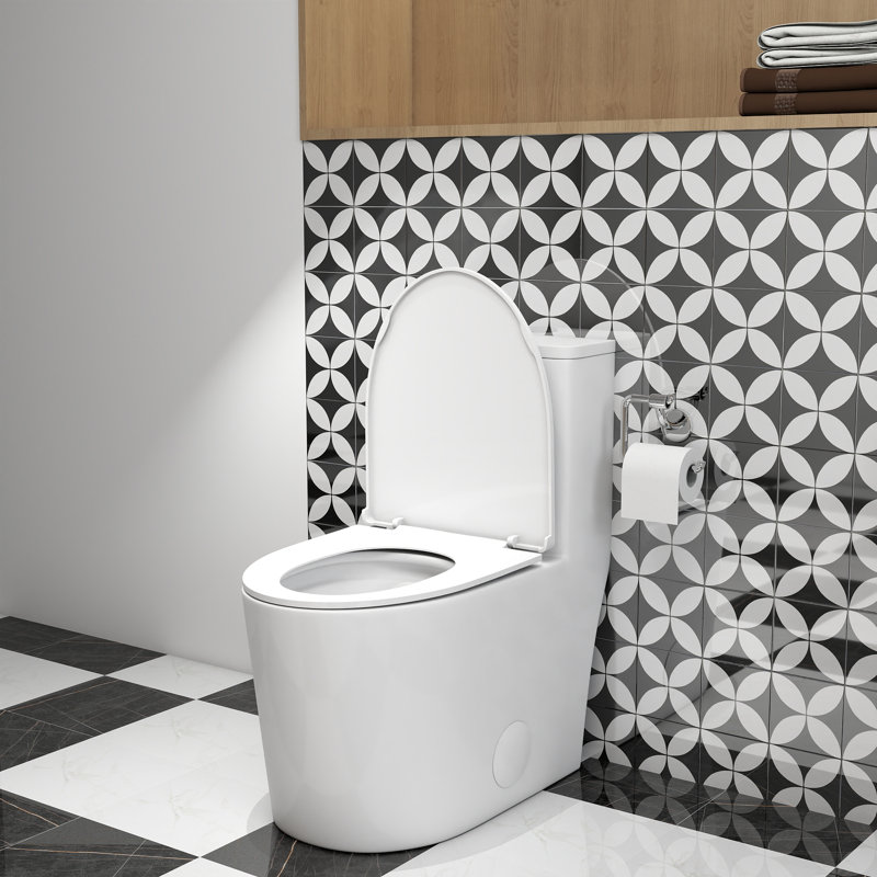 Toilette allongée en céramique une pièce à double chasse 1,1 / 1,6 GPF, 12 po