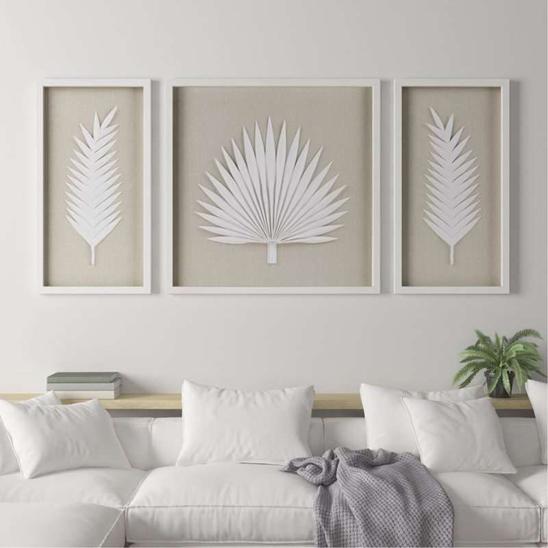 Ensemble de 3 décorations murales encadrées avec feuilles de palmier encadrées