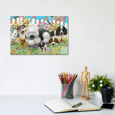 Picket Fence Pups - Wrapped Canvas Painting