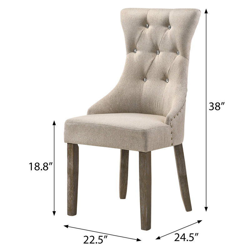 Ensemble de 2 chaises pour salle à manger beiges et grises - Style rustique, revêtement en tissu doux, pieds en bois recyclé, élégance.