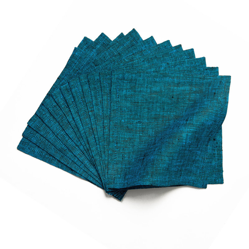 100% Pure Linen Cocktail Napkins - Athena, Chambray Teal