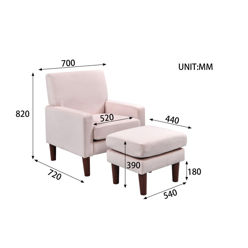 Amblewood Velvet Armchair with Footstool, Pink
