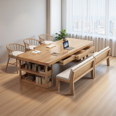Burlywood Rectangular Solid Wood Conference Tables by Latitude Run