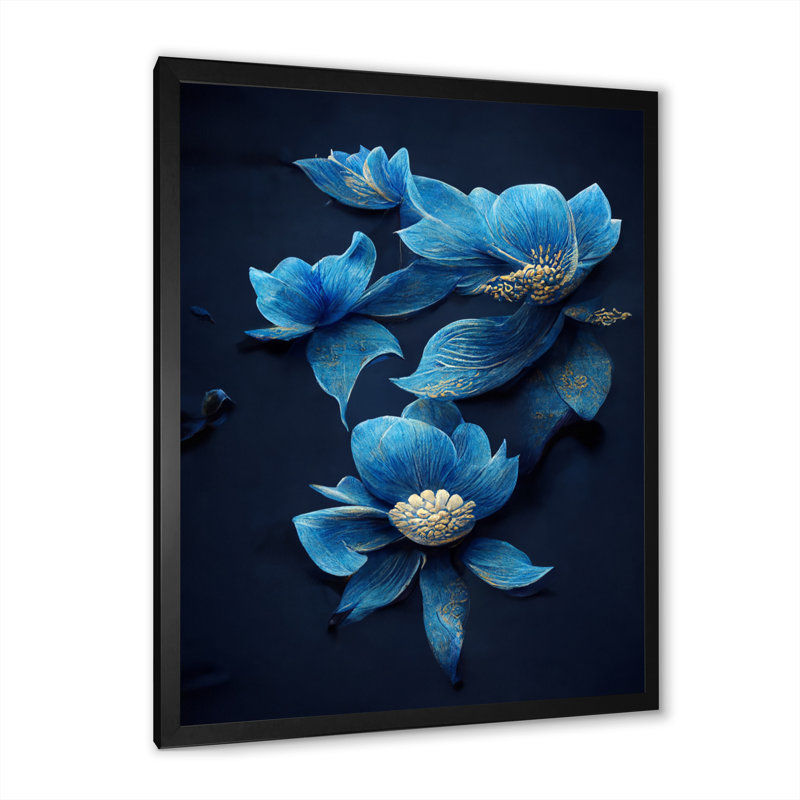 Décoration murale rétro en bois bleu clair chinois V - Floral, Cadre photo noir, H 32 po x l 24 po x P 1 po